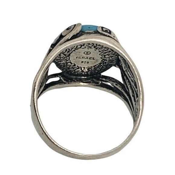 Blue Turquoise 925 Sterling Silver Ring Size 10 Firoza Israel Cabochon - Picture 14 of 16